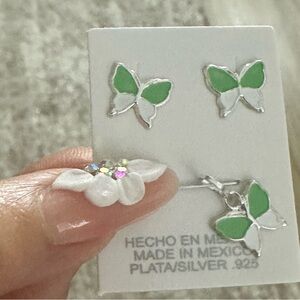 Green and Silver Butterfly Jewelry Set